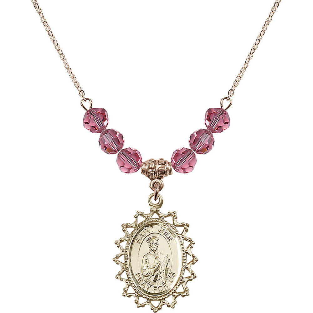 14kt Gold Filled Saint Jude Birthstone Necklace with Rose Beads - 1619