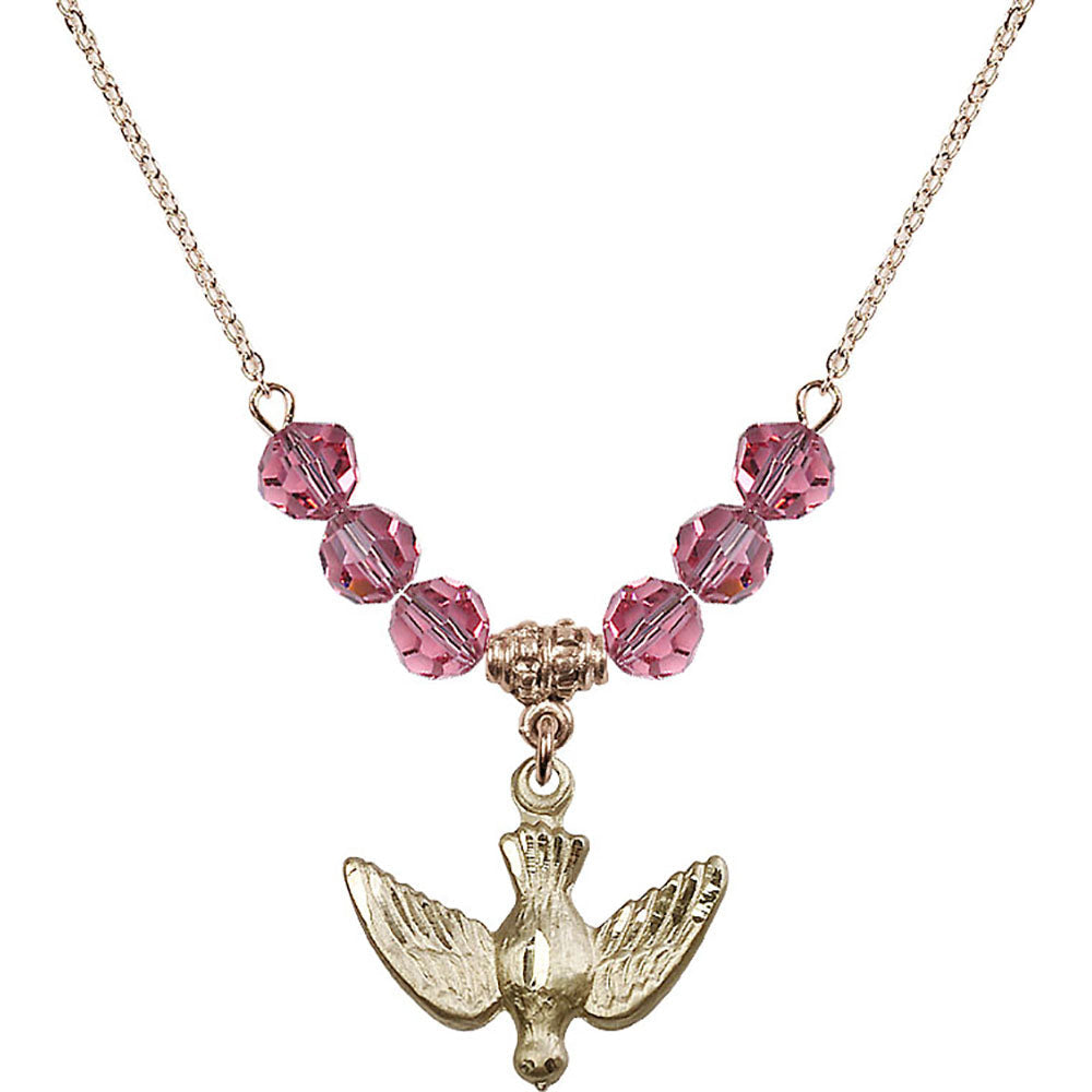 14kt Gold Filled Holy Spirit Birthstone Necklace with Rose Beads - 1628