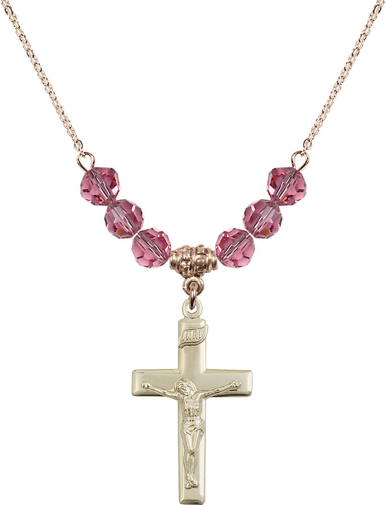 14kt Gold Filled Crucifix Birthstone Necklace with Rose Beads - 2191