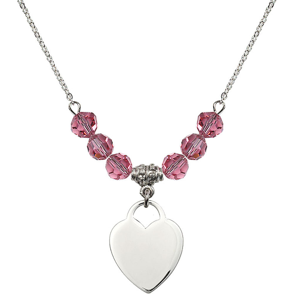 Sterling Silver Heart Birthstone Necklace with Rose Beads - 3200