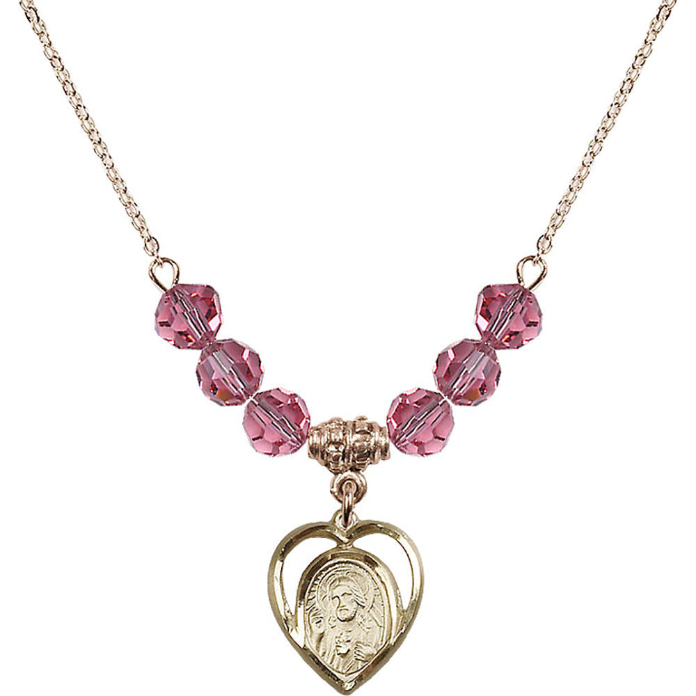14kt Gold Filled Scapular Birthstone Necklace with Rose Beads - 4126