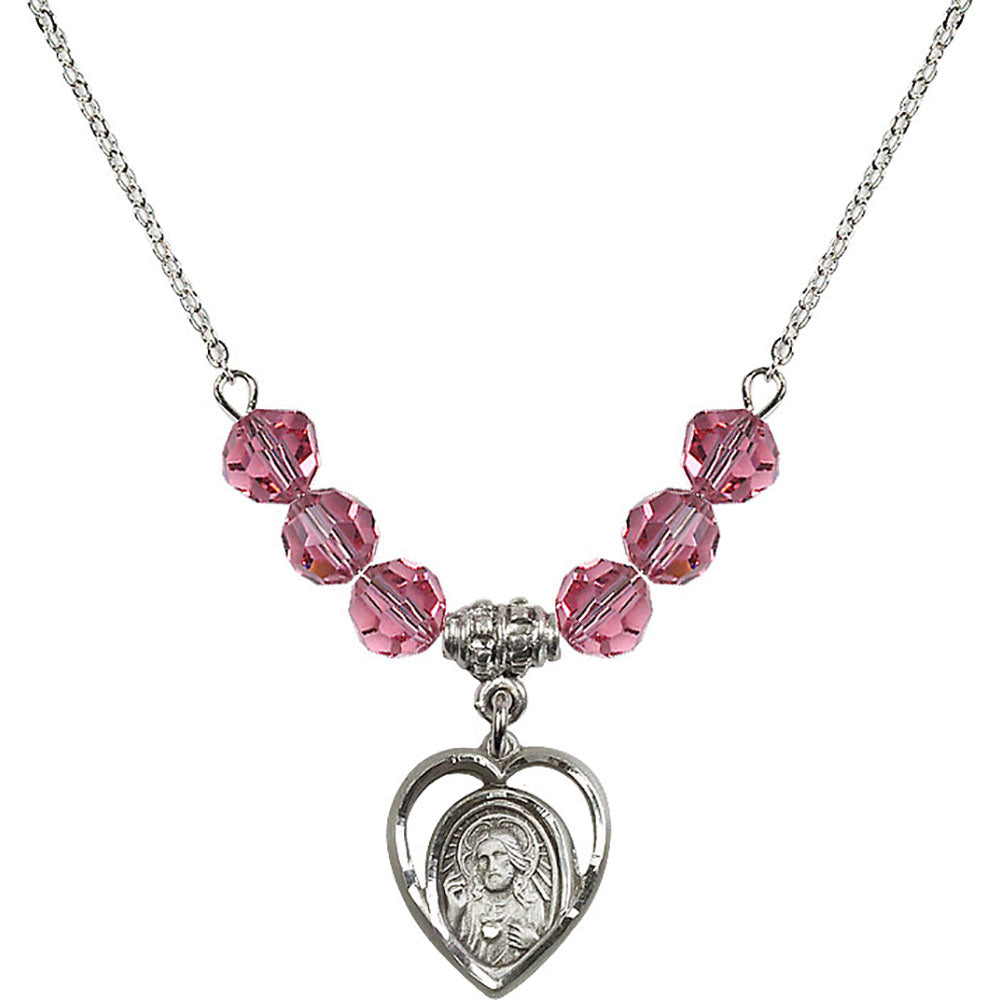 Sterling Silver Scapular Birthstone Necklace with Rose Beads - 4126