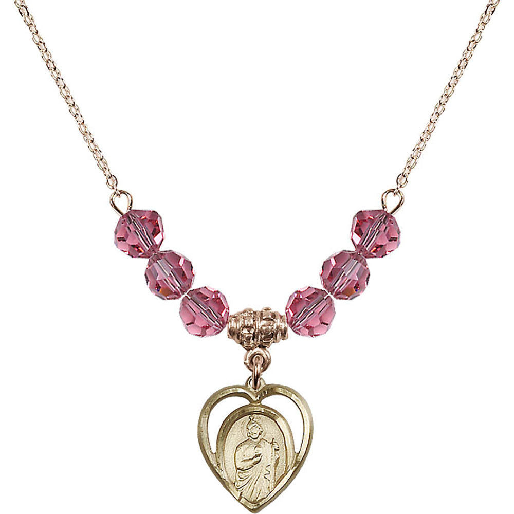 14kt Gold Filled Saint Jude Birthstone Necklace with Rose Beads - 4128