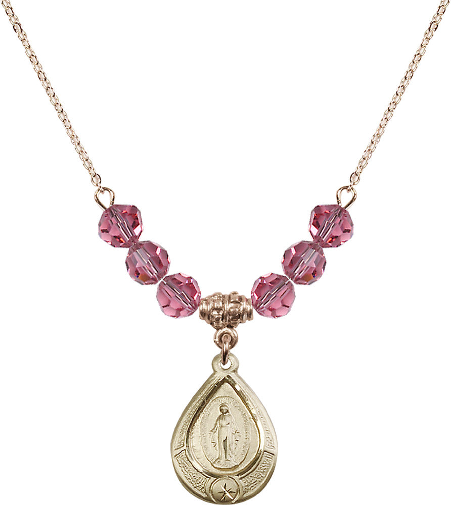14kt Gold Filled Miraculous Birthstone Necklace with Rose Beads - 4144