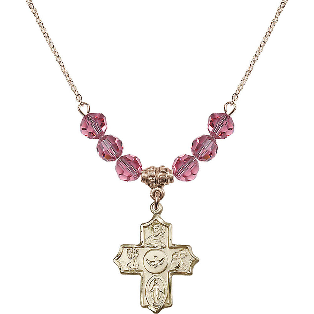14kt Gold Filled 5-Way Birthstone Necklace with Rose Beads - 4255