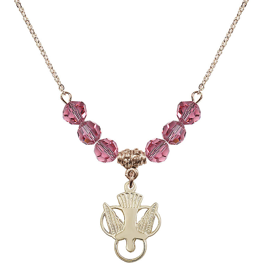 14kt Gold Filled Holy Spirit Birthstone Necklace with Rose Beads - 5430