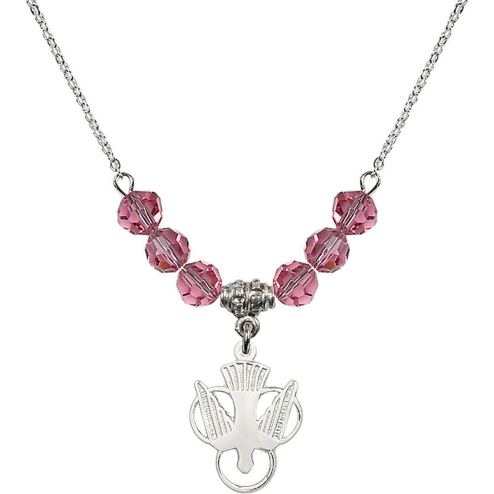 Sterling Silver Holy Spirit Birthstone Necklace with Rose Beads - 5430