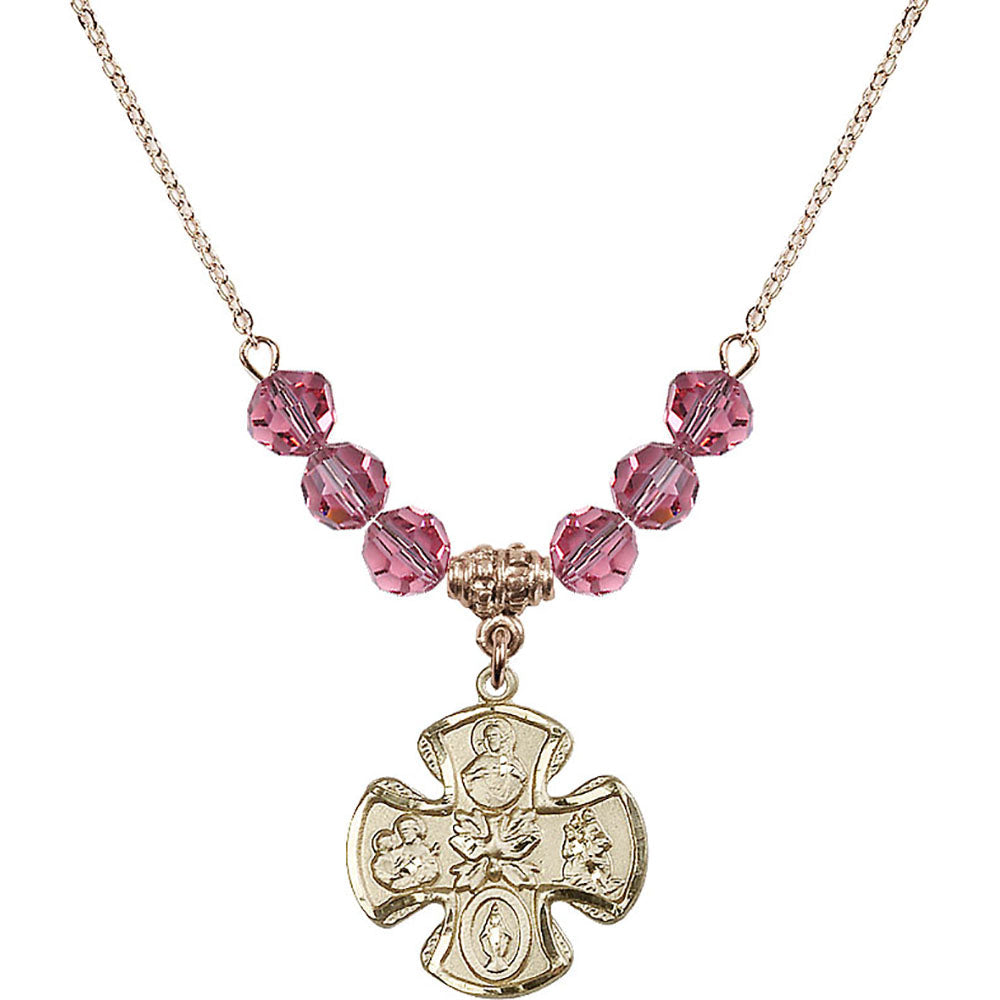14kt Gold Filled 5-Way Birthstone Necklace with Rose Beads - 5443