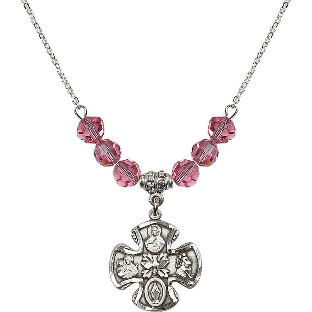 Sterling Silver 5-Way Birthstone Necklace with Rose Beads - 5443