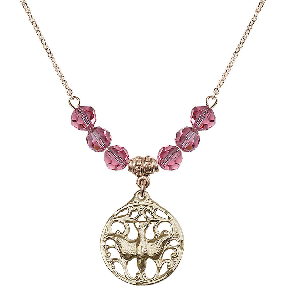 14kt Gold Filled Holy Spirit Birthstone Necklace with Rose Beads - 5655