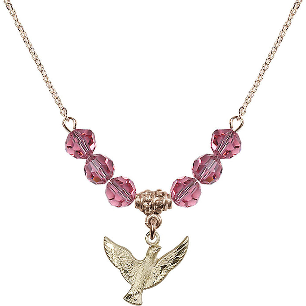 14kt Gold Filled Holy Spirit Birthstone Necklace with Rose Beads - 5912