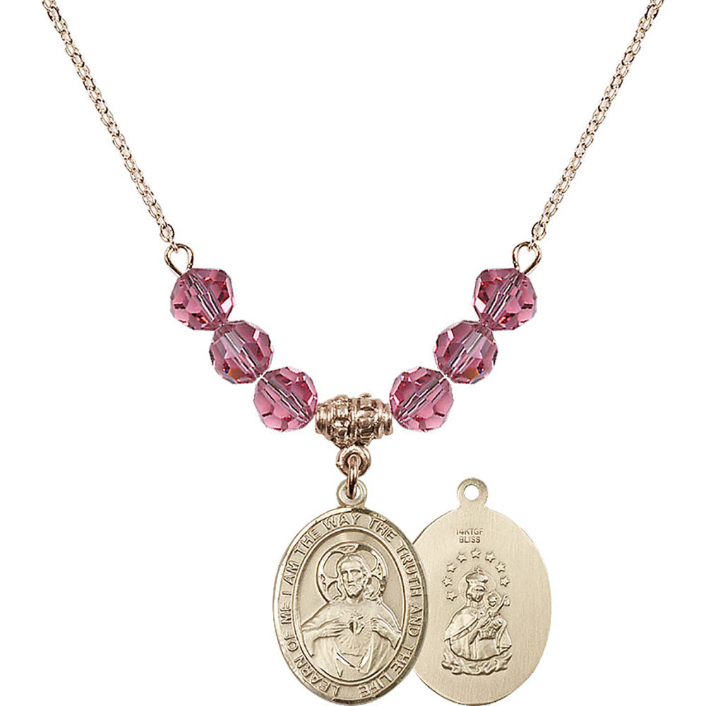 14kt Gold Filled Scapular Birthstone Necklace with Rose Beads - 8098