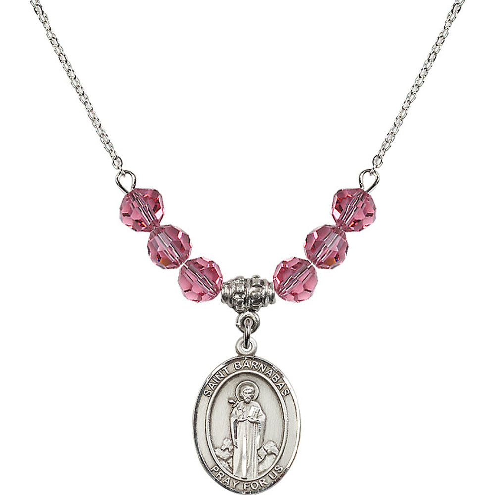 Sterling Silver Saint Barnabas Birthstone Necklace with Rose Beads - 8216