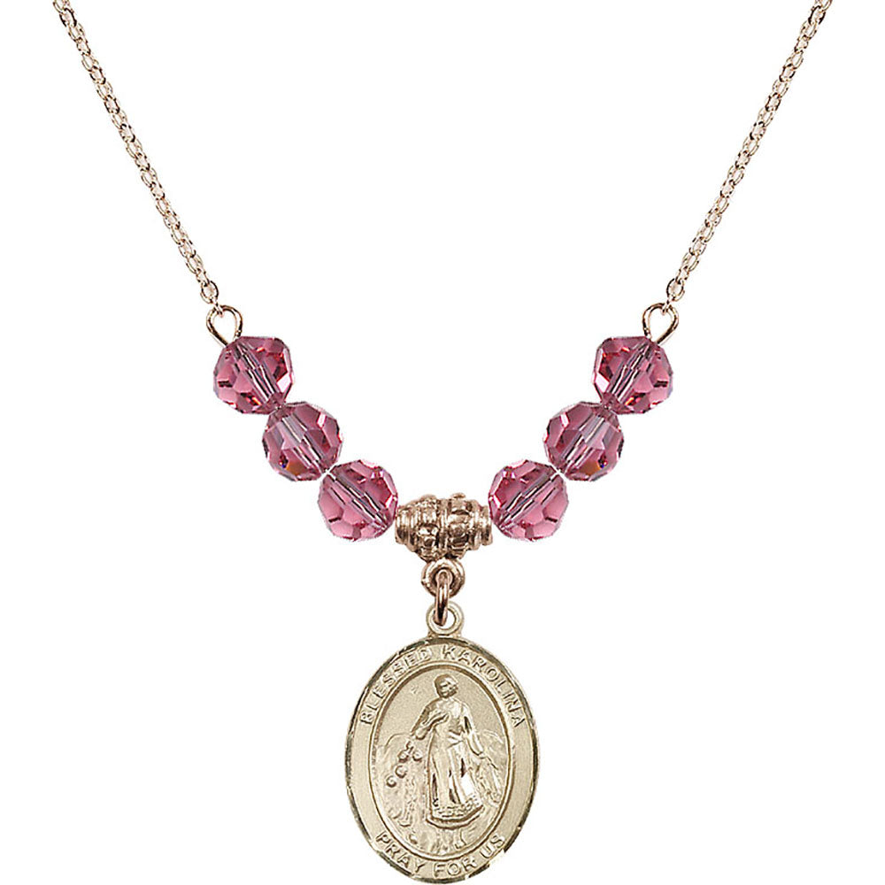 14kt Gold Filled Blessed Karolina Kozkowna Birthstone Necklace with Rose Beads - 8283