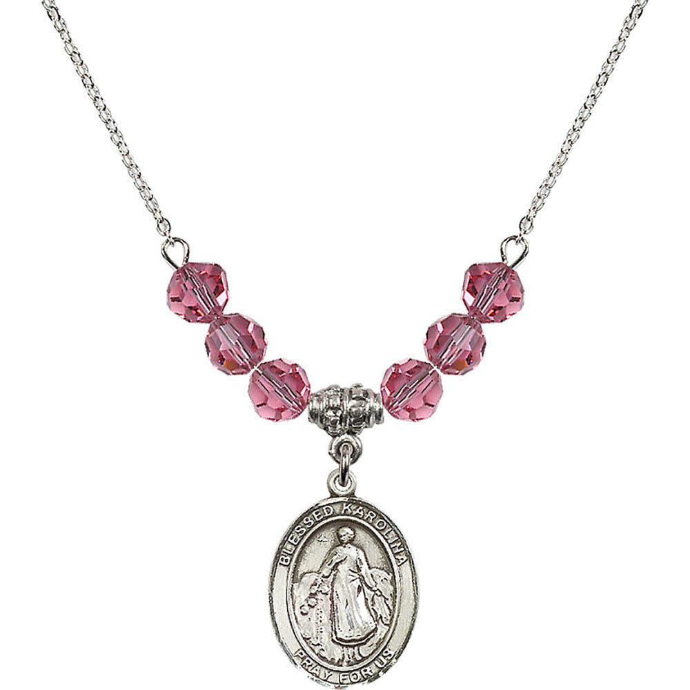 Sterling Silver Blessed Karolina Kozkowna Birthstone Necklace with Rose Beads - 8283