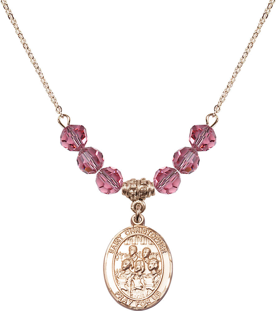 14kt Gold Filled Saint Christopher / Choir Birthstone Necklace with Rose Beads - 8514