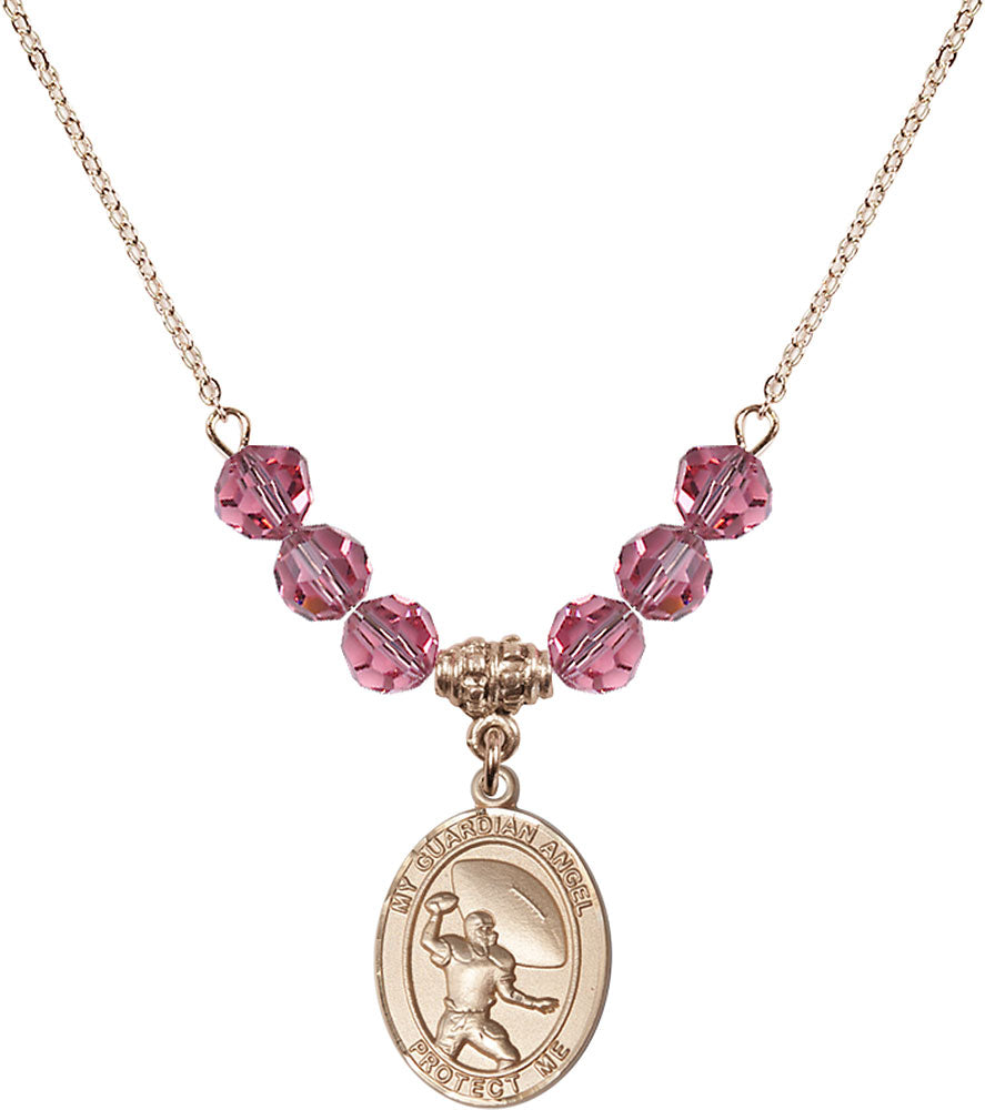 14kt Gold Filled Guardian Angel/Track&Field-Women Birthstone Necklace with Rose Beads - 8710
