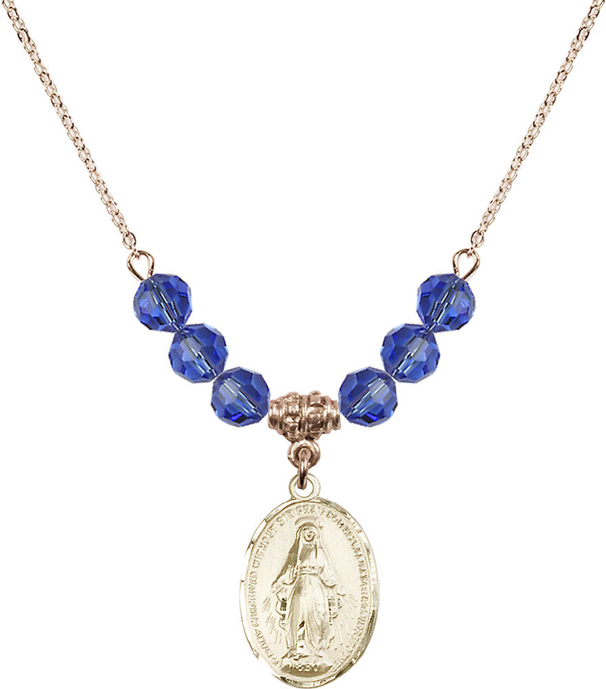 14kt Gold Filled Miraculous Birthstone Necklace with Sapphire Beads - 0015