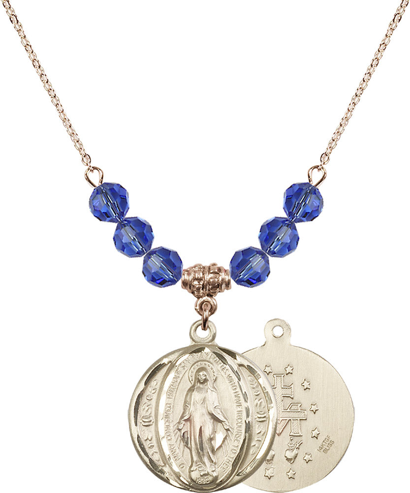 14kt Gold Filled Miraculous Birthstone Necklace with Sapphire Beads - 0017