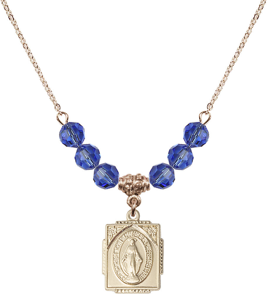 14kt Gold Filled Miraculous Birthstone Necklace with Sapphire Beads - 0804