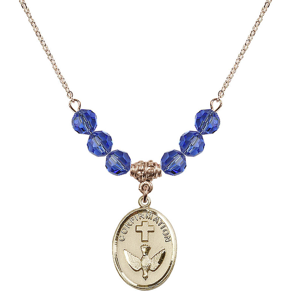 14kt Gold Filled Confirmation Birthstone Necklace with Sapphire Beads - 0873