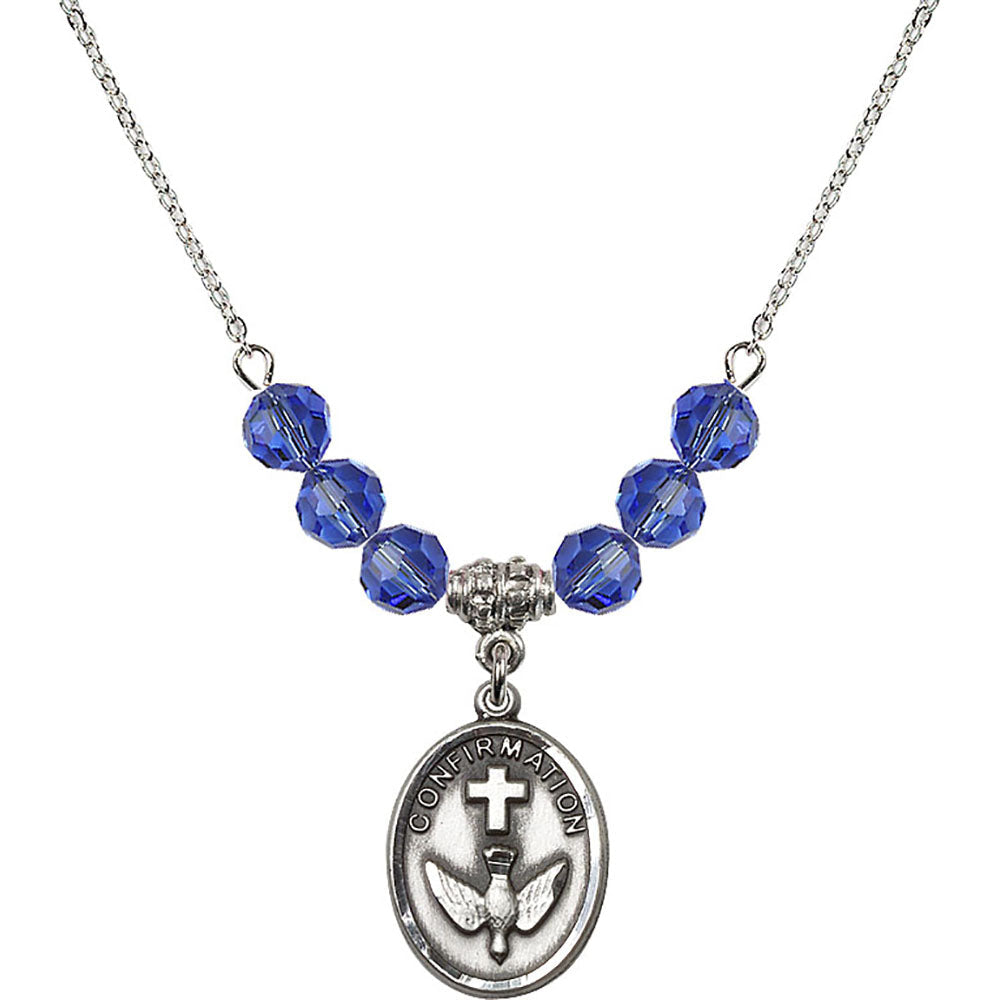 Sterling Silver Confirmation Birthstone Necklace with Sapphire Beads - 0873