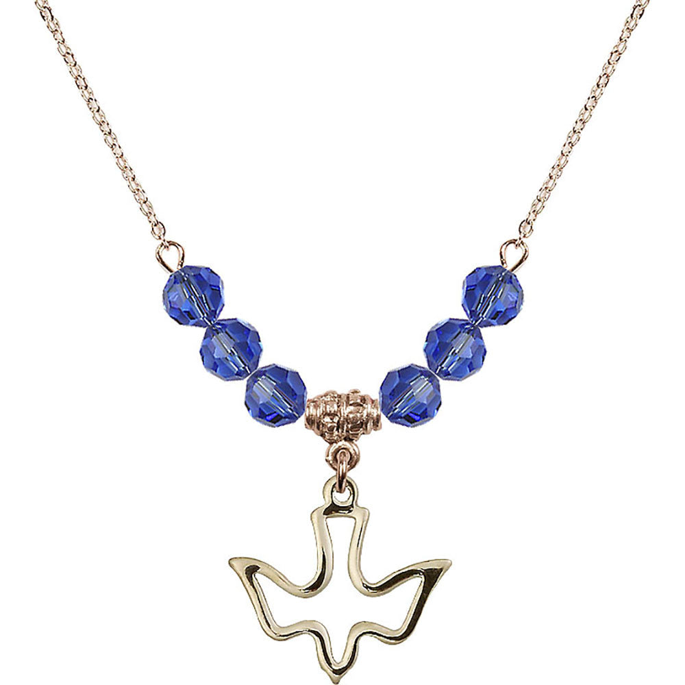 14kt Gold Filled Holy Spirit Birthstone Necklace with Sapphire Beads - 1510