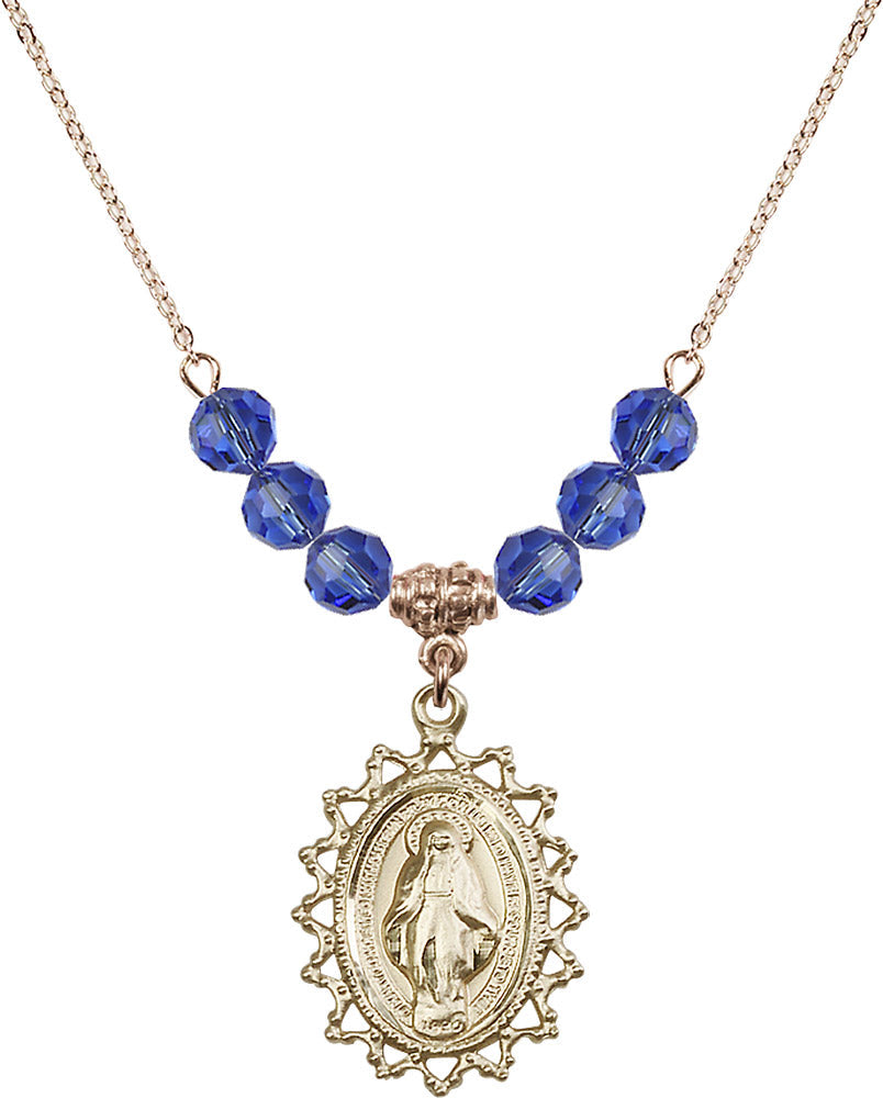 14kt Gold Filled Miraculous Birthstone Necklace with Sapphire Beads - 1619