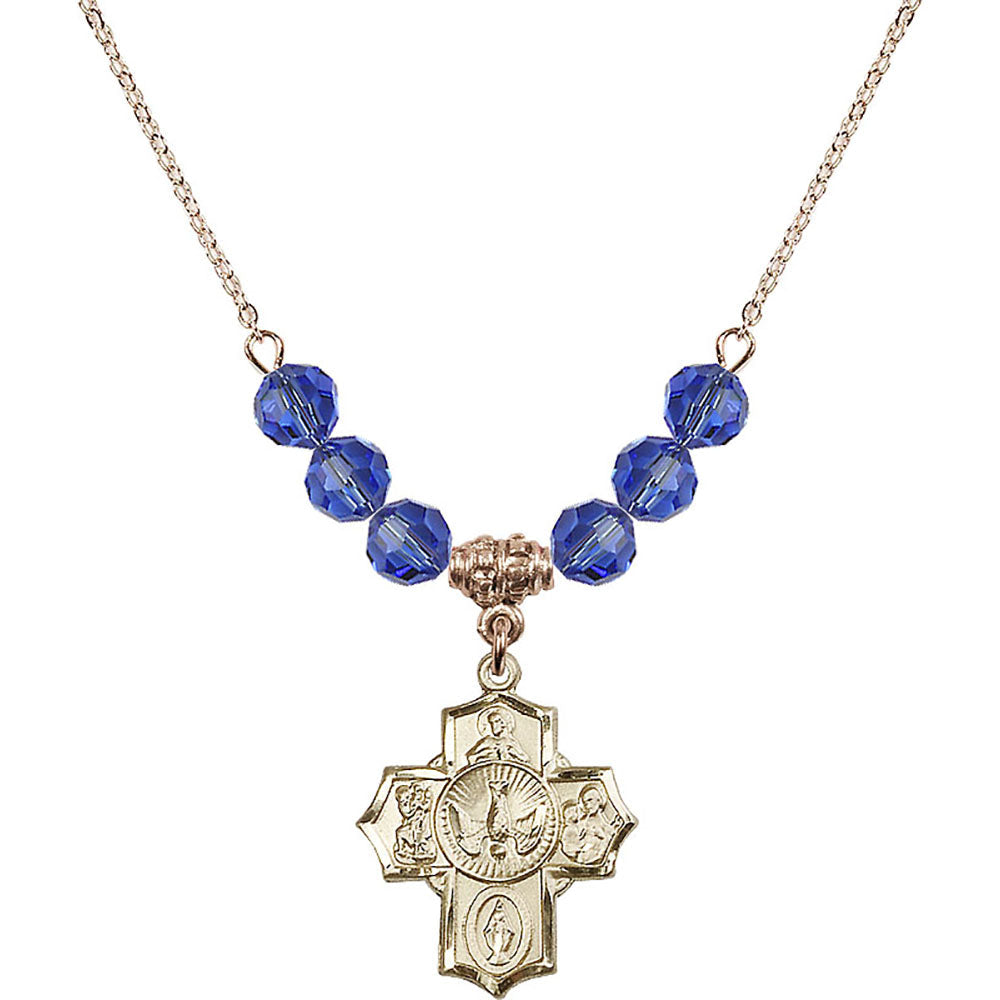 14kt Gold Filled 5-Way Birthstone Necklace with Sapphire Beads - 2090