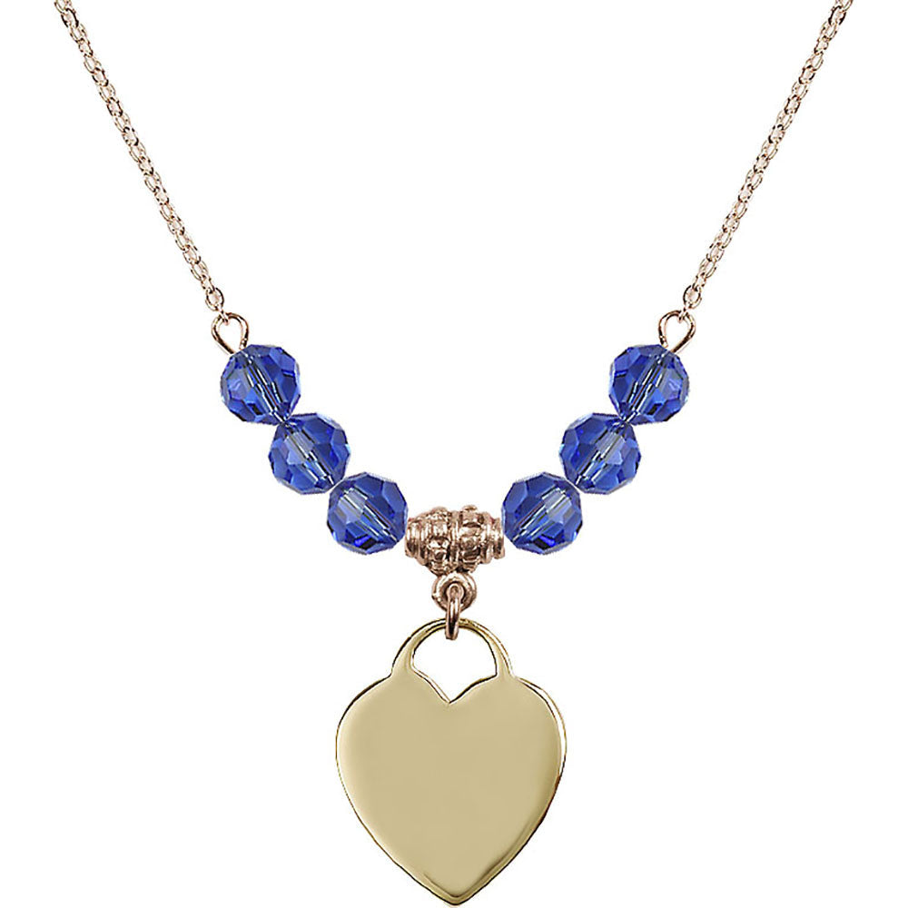 14kt Gold Filled Heart Birthstone Necklace with Sapphire Beads - 3200