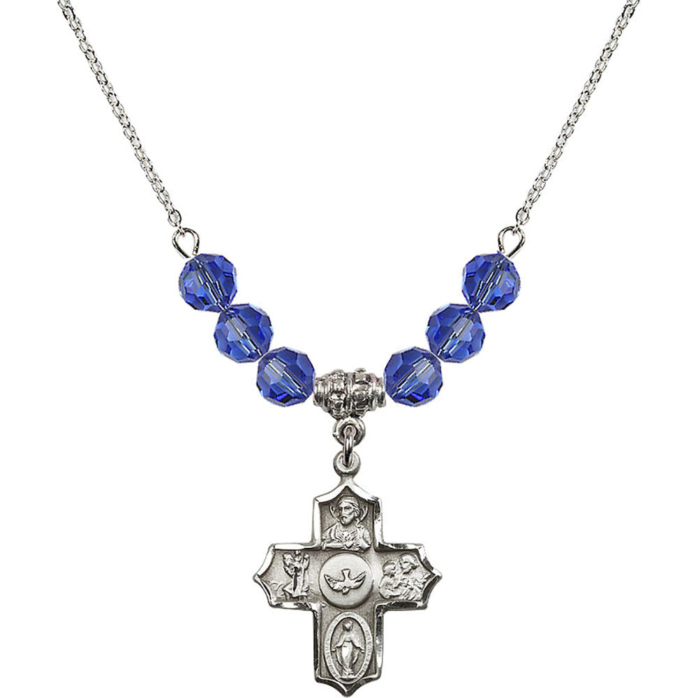 Sterling Silver 5-Way Birthstone Necklace with Sapphire Beads - 4255