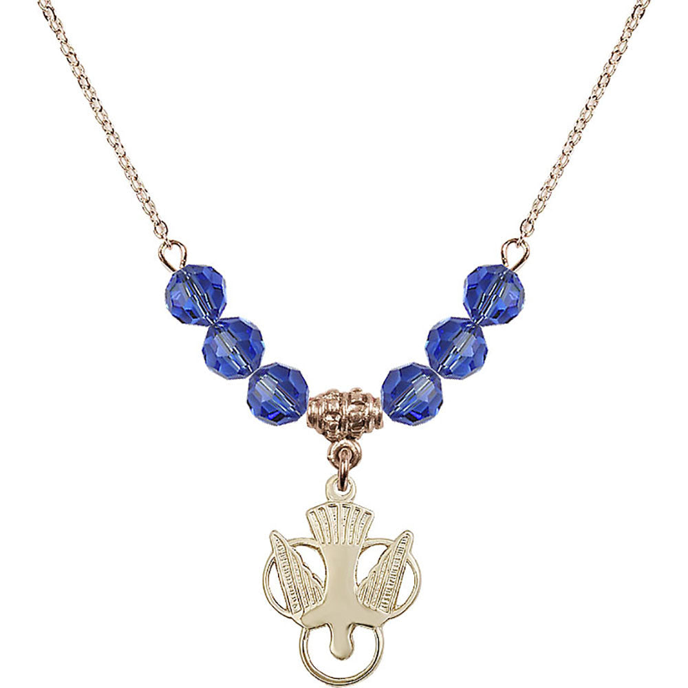 14kt Gold Filled Holy Spirit Birthstone Necklace with Sapphire Beads - 5430