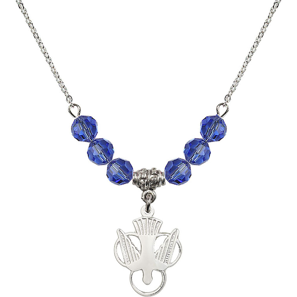 Sterling Silver Holy Spirit Birthstone Necklace with Sapphire Beads - 5430