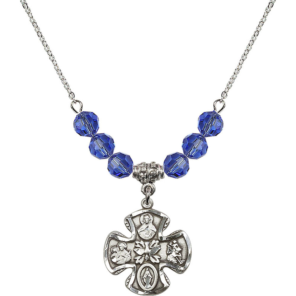 Sterling Silver 5-Way Birthstone Necklace with Sapphire Beads - 5443