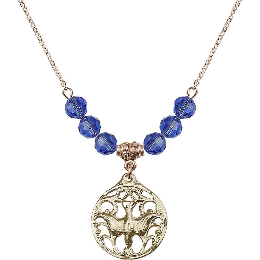 14kt Gold Filled Holy Spirit Birthstone Necklace with Sapphire Beads - 5655