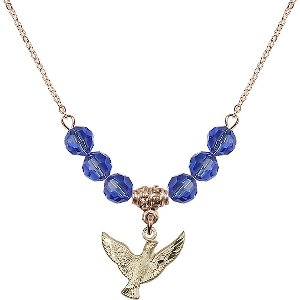 14kt Gold Filled Holy Spirit Birthstone Necklace with Sapphire Beads - 5912