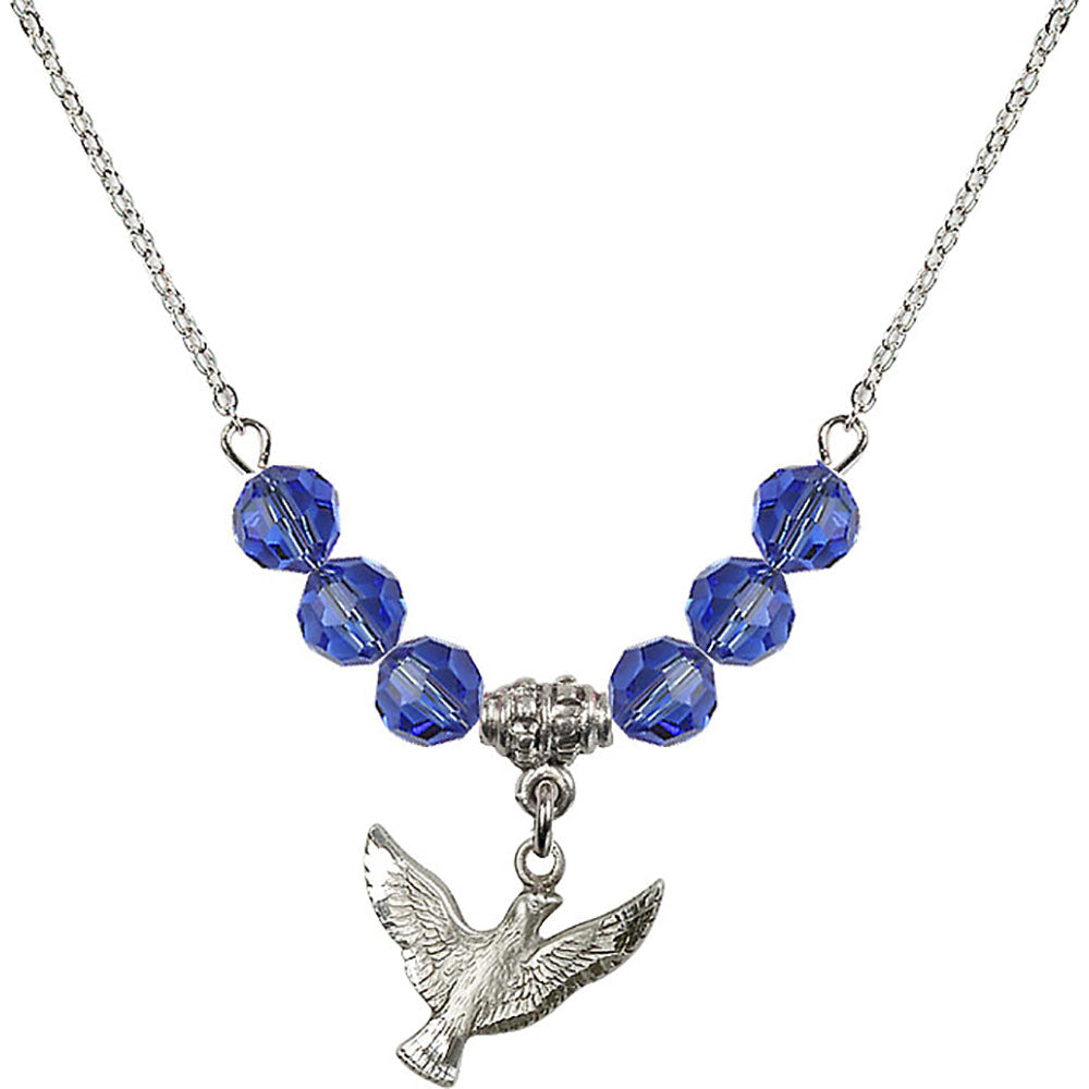 Sterling Silver Holy Spirit Birthstone Necklace with Sapphire Beads - 5912