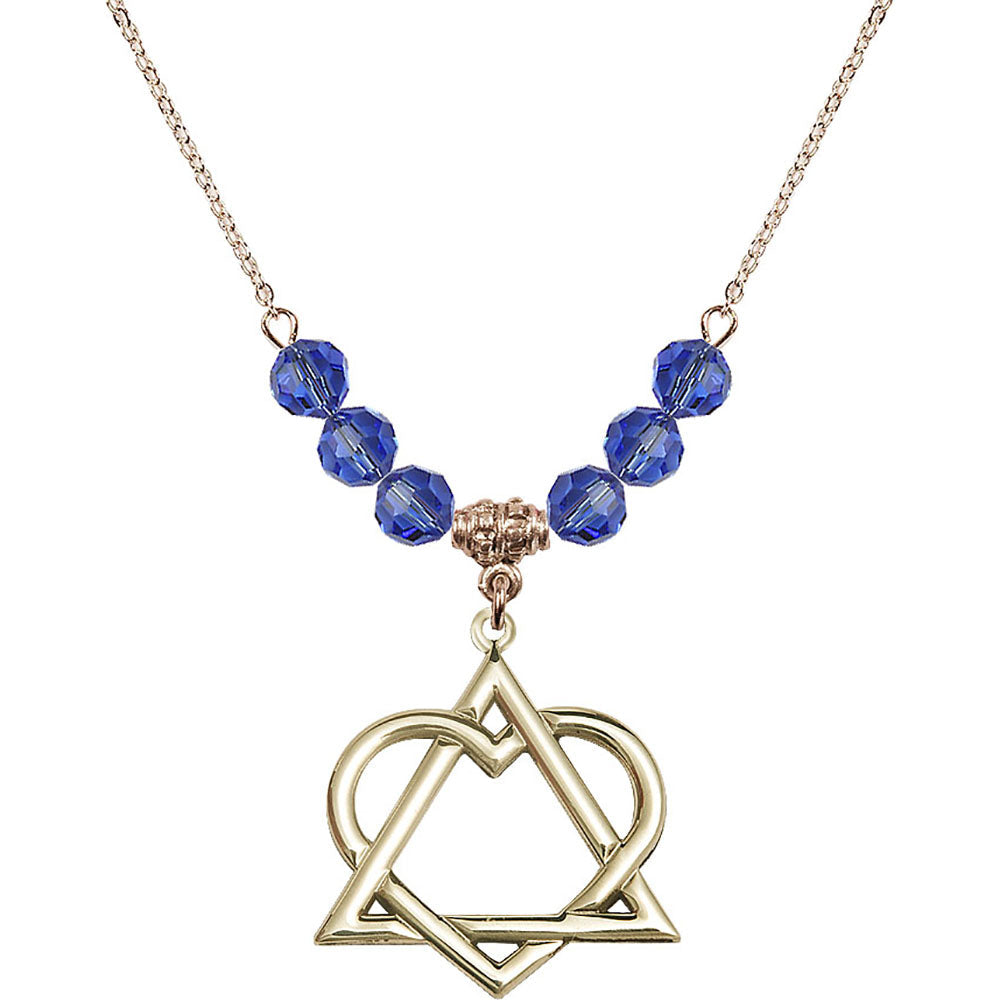 14kt Gold Filled Adoption Heart Birthstone Necklace with Sapphire Beads - 6210