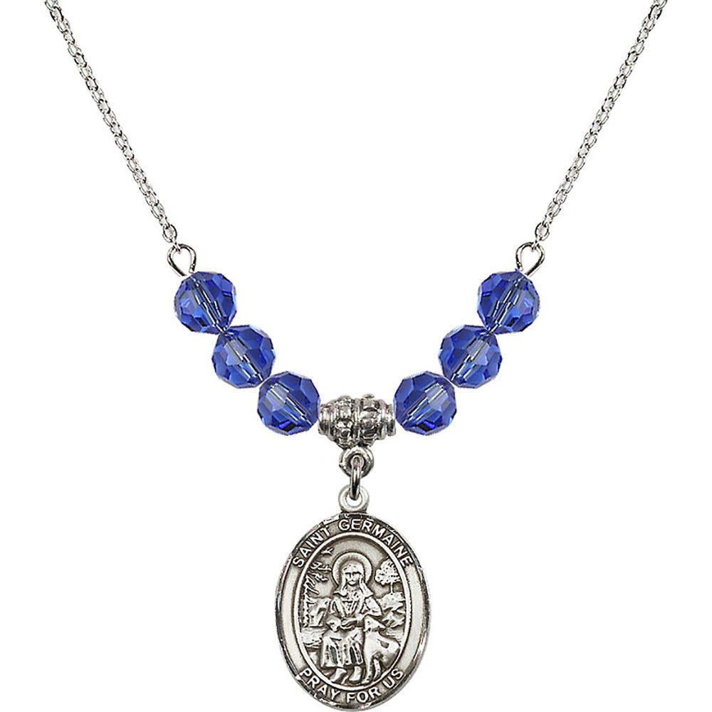 Sterling Silver Saint Germaine Cousin Birthstone Necklace with Sapphire Beads - 8211