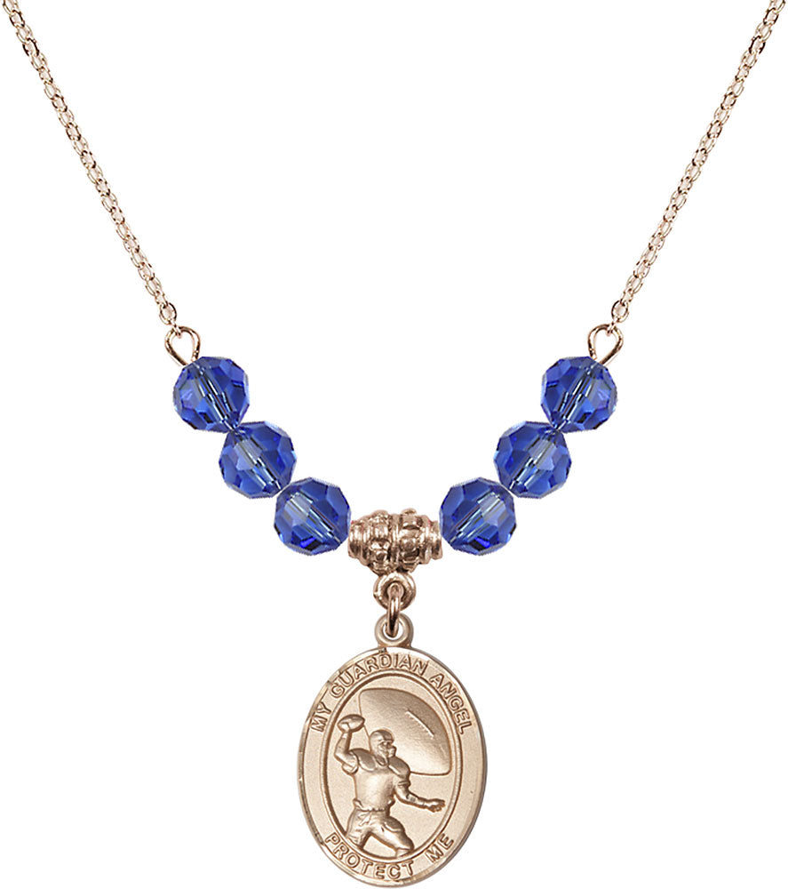 14kt Gold Filled Guardian Angel/Track&Field-Women Birthstone Necklace with Sapphire Beads - 8710