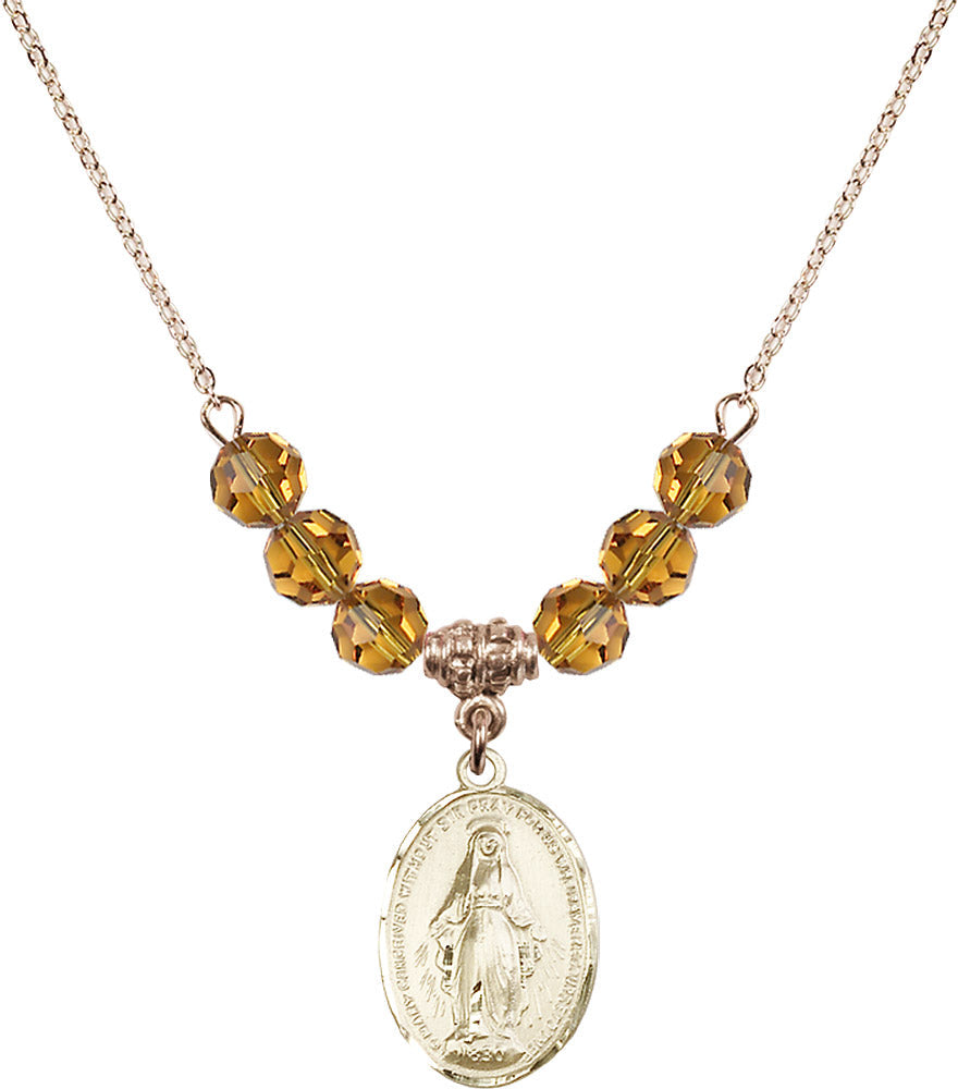14kt Gold Filled Miraculous Birthstone Necklace with Topaz Beads - 0015
