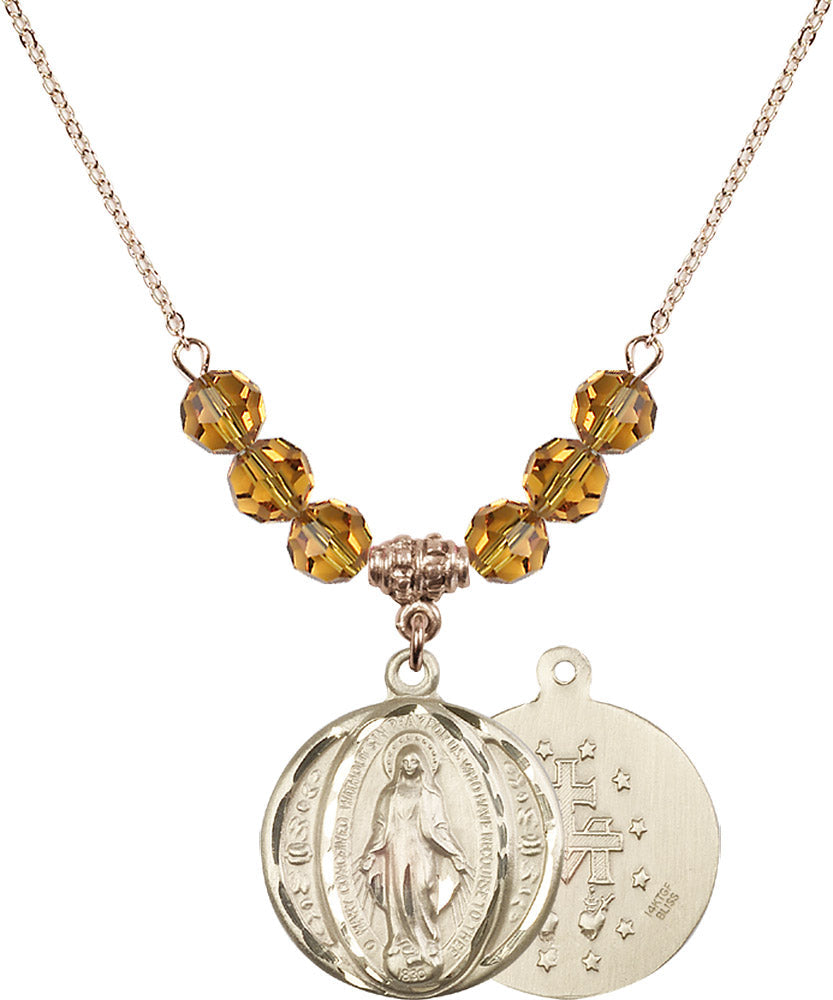 14kt Gold Filled Miraculous Birthstone Necklace with Topaz Beads - 0017