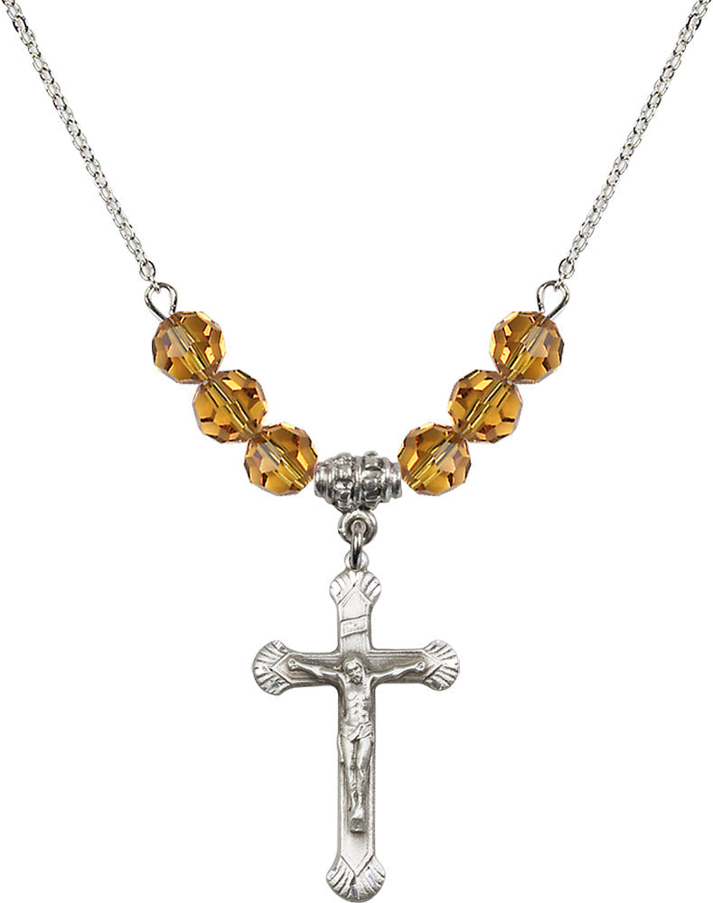 Sterling Silver Crucifix Birthstone Necklace with Topaz Beads - 0664