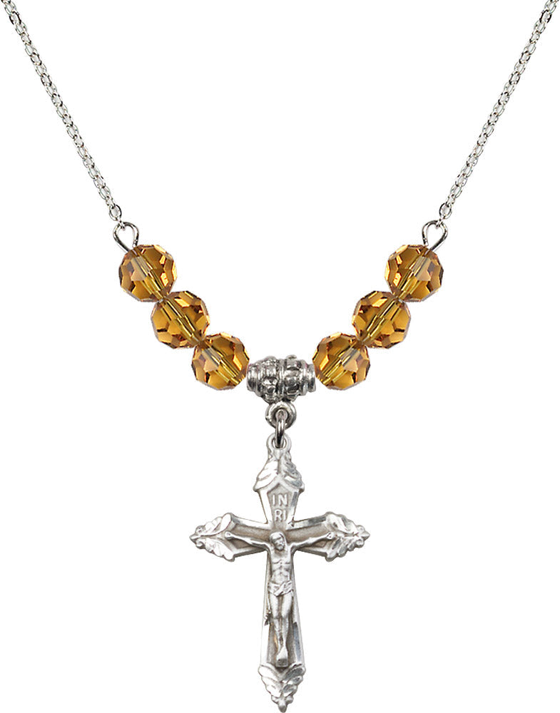 Sterling Silver Crucifix Birthstone Necklace with Topaz Beads - 0665