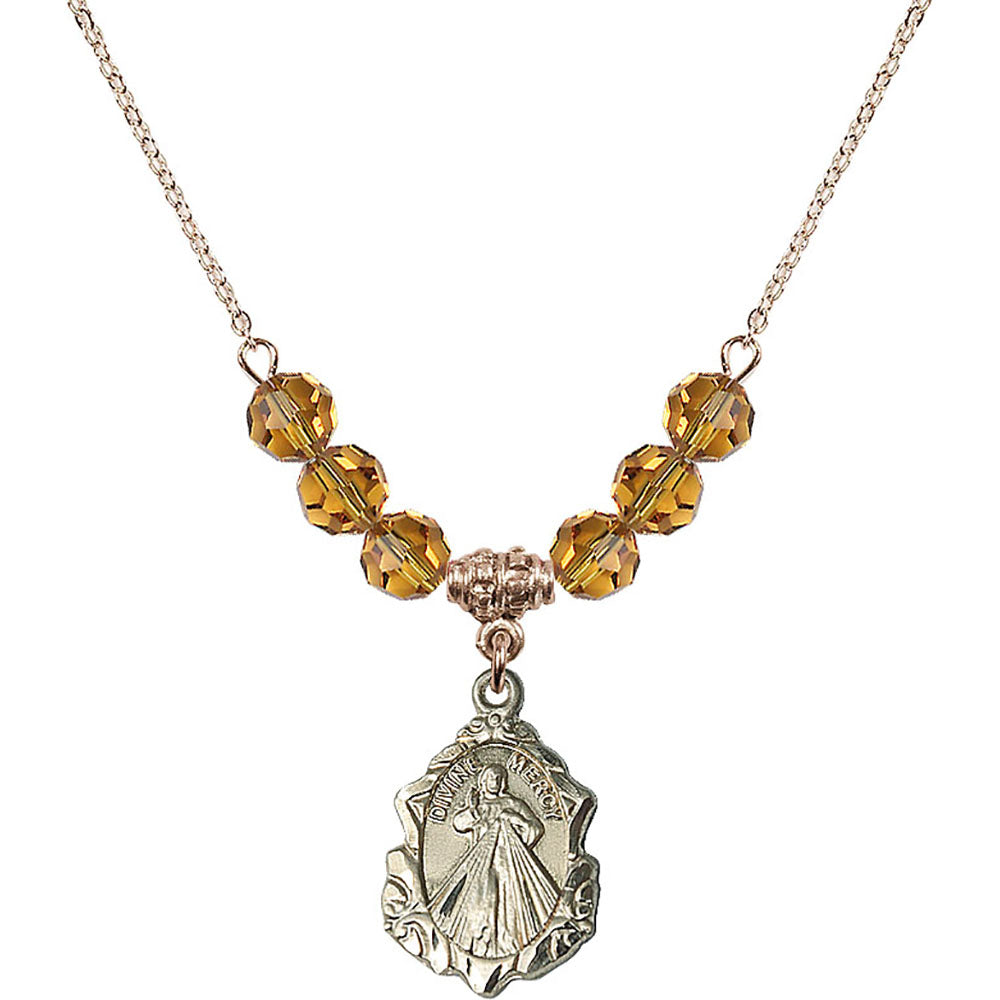 14kt Gold Filled Divine Mercy Birthstone Necklace with Topaz Beads - 0822