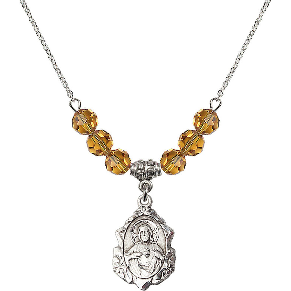 Sterling Silver Scapular Birthstone Necklace with Topaz Beads - 0822