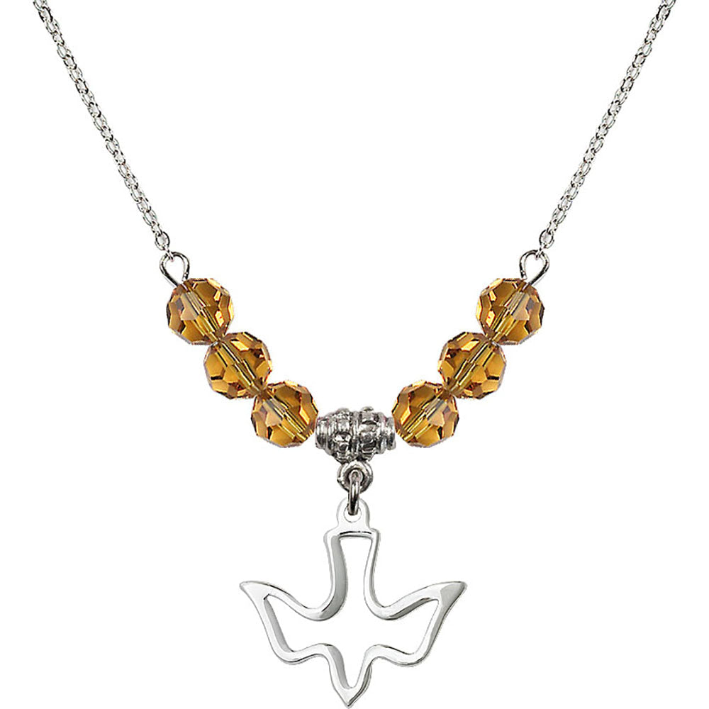 Sterling Silver Holy Spirit Birthstone Necklace with Topaz Beads - 1510
