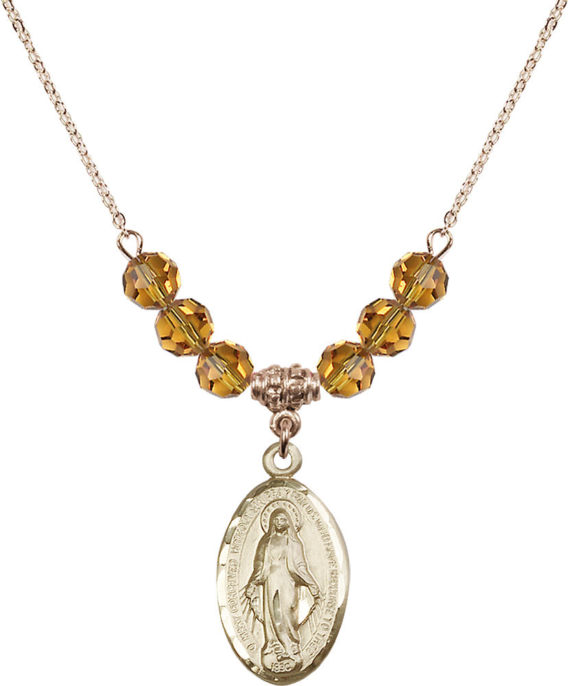 14kt Gold Filled Miraculous Birthstone Necklace with Topaz Beads - 1615