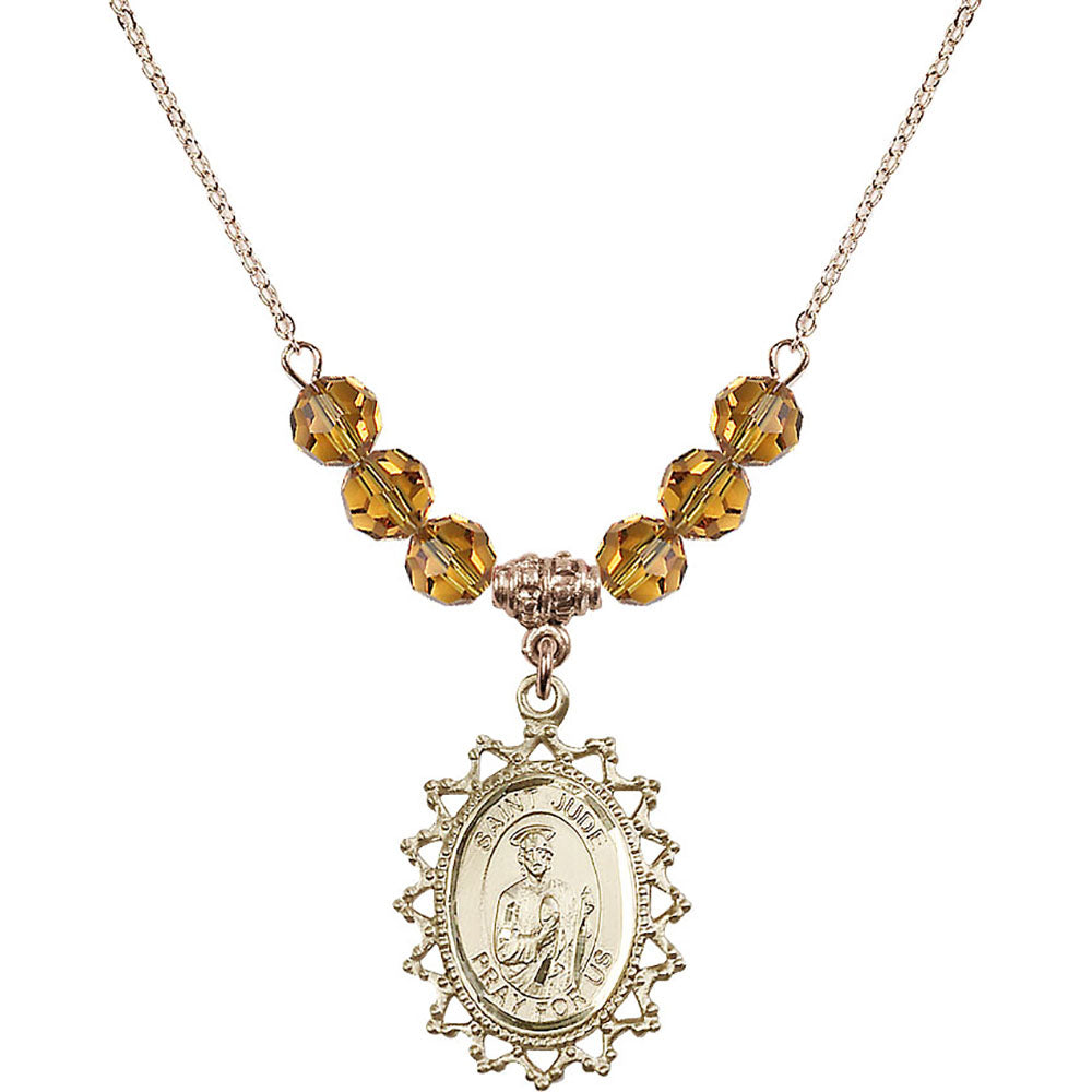 14kt Gold Filled Saint Jude Birthstone Necklace with Topaz Beads - 1619