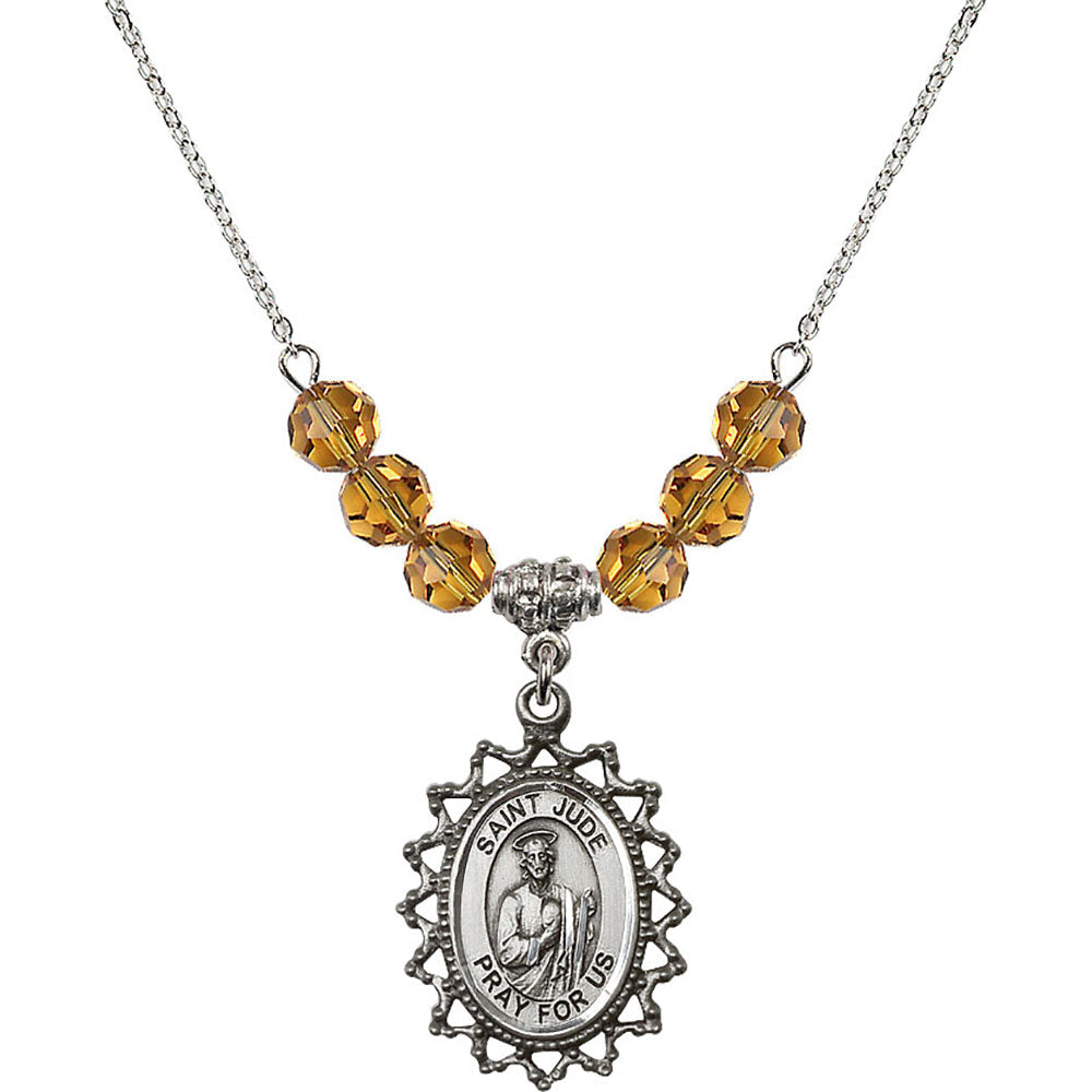 Sterling Silver Saint Jude Birthstone Necklace with Topaz Beads - 1619